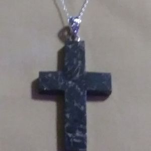 XL- SHUNGITE  CROSS. STERLING- 18"-thru30*- STERLING CHAIN. *2"x1-1/4"x 1/2"DEEP